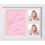 👉 Fotolijst witte roze houten active baby's Massief babyhanden en voeten met drie frames modderprint hoes (witte fotolijst, modder)