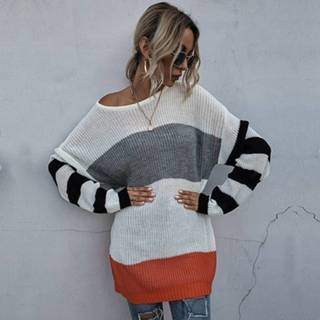 👉 Trui grijs oranje s active kleding Gestreepte contrastkleur Casual halflange Losse (kleur: grijs-oranje maat: S) 6922896204468
