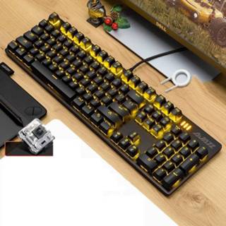 👉 Toetsenbord gele zwarte zwart active Ajazz 104 toetsen kleur Desktopcomputer Notebook Gaming Bedraad mechanisch toetsenbord, kabellengte: 1,5 m, stijl: schacht (zwart) 6922993312325