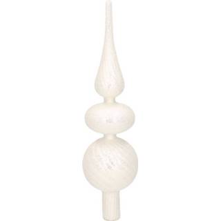 👉 Kerstboom zilveren glas zilver zilverkleurig Glazen Swirl Piek Glitter Kralen 32 Cm - Kerstboomversieringen 8719538934696