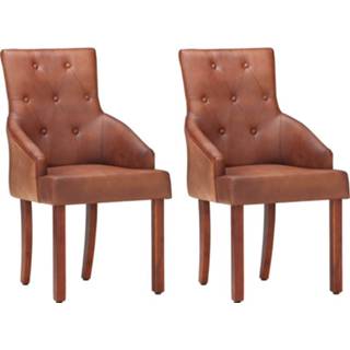 👉 Eetkamerstoel bruin active Eetkamerstoelen 2 st echt geitenleer 8719883998220