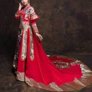 👉 Trouwjurk s active kleding Oud-Chinees Geborduurde Phoenix Traditionele Cheongsam, Maat: (Trailing)