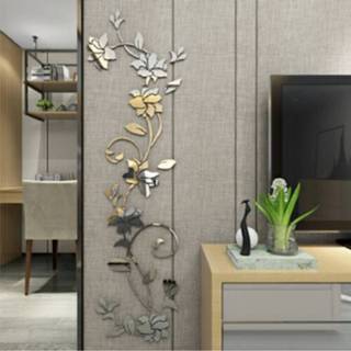 👉 Muursticker acryl zilver active 3D Wall Stikcers Bloemvorm Modieus Afneembaar Waterdicht DIY Muurstickers Woondecoratie, Afmeting: 180x54CM (Spiegel Links)