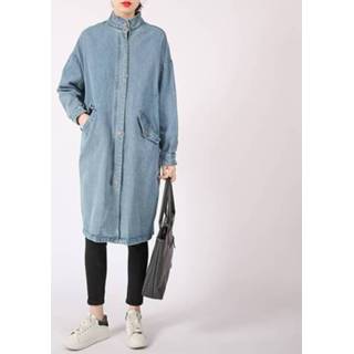 👉 Trenchcoat blauw active jas vrouwen Dames getailleerde denim met capuchon (blauw) 6922480186699