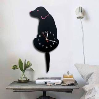 👉 Wandklok zwart active Home Office Slaapkamer Decoratie Batterij-aangedreven hondvormige met swingende staarten, afmeting: 42 x 18cm (zwart) 6922950861248