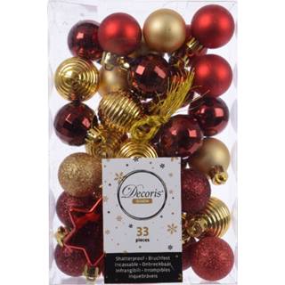 👉 Kerstbal rode rood gouden kunststof plastic goud multikleur 33x Rode/gouden Kerstballen 3-4 Cm - Mix Onbreekbare Kerstboomversiering Rood/goud 8719538921795