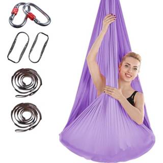 👉 Indoor anti-zwaartekracht yoga knoopvrije antenne yoga hangmat met gesp / verlengband, afmeting: 400x280cm (rose rood)