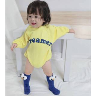 👉 Rompertje geel fluwelen active schoonheid baby's Plus Verdikte Baby Casual Lange Mouw Driehoek Romper Leuke Grote Ogen Losse (Kleur: Maat: 100cm)