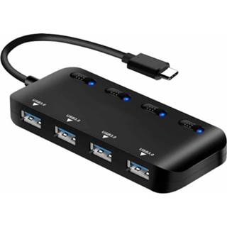 👉 Schakelaar zwart active Snelle 4 x USB 3.0 naar USB-C / Type-C HUB met (zwart) 6922787152670