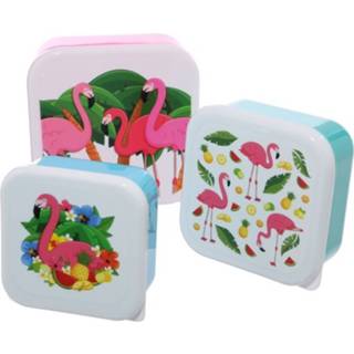 👉 Broodtrommel kunststof multikleur 3x Broodtrommel/lunchbox Tropische Flamingo Print - Voedsel Bewaarbakjes 8719538980266
