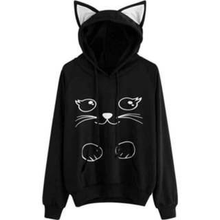👉 Hoodie zwarte zwart XL active Schoonheid>Vrouwenkleding vrouwen Effen met capuchon Cute Cat Warme sporttrui voor dames, maat: (zwart)