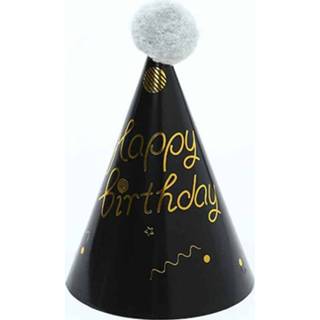 👉 Hoed grijze zwart papieren active feestelijke 10 STKS Harige Bal Verjaardag Kroon Verjaardagstaart Partij Decoratie (Grijze Kleine Gelukkig)
