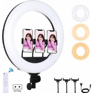 👉 Afstandsbediening wit active PULUZ 18 inch 46cm gebogen oppervlak USB 3 standen Dimbaar licht LED-ring Vloggen Fotografie Videolichten met en x telefoonklemmen (EU-stekker)