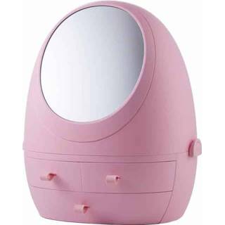 👉 Opbergdoos roze active Desktop Stofdichte draagbare cosmetische met spiegel, kleur: spiegel licht