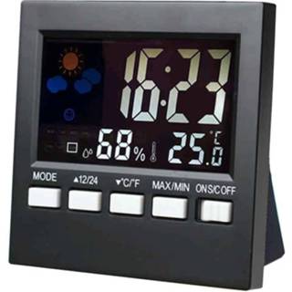 👉 Thermometer zwart active HTC-1 huishoudelijke en hygrometer Kleurenscherm Weerstationthermometer Elektronische klok Alarm (zwart)