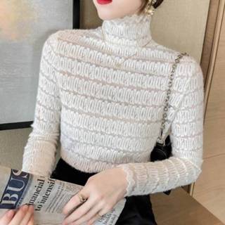 👉 Hemd XXL active kleding vrouwen Dames met hoge hals, geborsteld mesh en kanten bodysuit (kleur: abrikoos, maat: XXL)