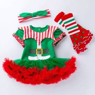 👉 Rompertje groen 73 active schoonheid baby's Kerst baby korte mouwen driedelige romper Tutu rok (kleur: maat: 73)