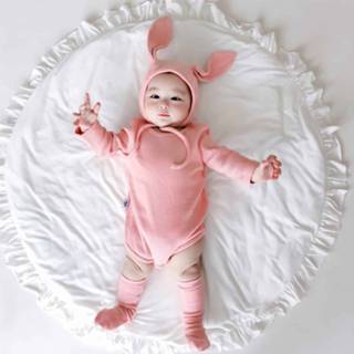 👉 Rompertje roze lycra active schoonheid baby's 3 in 1 herfst baby konijnvormige katoenen pitstrip romper met hoed en sokken set (kleur: maat: 66cm) 6922688950665