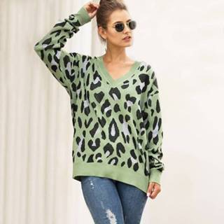 👉 Gebreide trui groen l active kleding Mode Leopard Jacquard V-hals (Kleur: Maat: L) 6922184957038