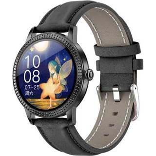 👉 Smartwatch zwart active CF18P 1,08 inch kleurenscherm smartwatch, IP67 waterdicht, lederen horlogeband, ondersteuning hartslagmeting / bloeddrukmonitoring bloedzuurstofmonitoring slaapmonitoring voorspellen menstruatiecyclus intelligent (zwart)