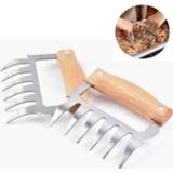 👉 Handvat RVS houten antislip hout active 2 STUKS Bear Claw Shaped Barbecue Vork Kip Versnipperd Creatieve Keuken Klauw Vlees Splitter met (Hout kleur)