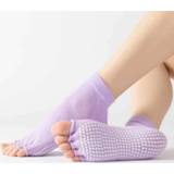 👉 Yoga sok paars antislip active schoenen 3 paar sokken met open teen binnensporten vijfvingerige danssokken, maat:één maat (pure kleur lichtpaars)