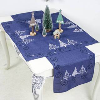 👉 Kerstboom blauw stof active tafelmatten 2 STKS Kerst Borduurwerk Tafel Vlag Decoraties, Stijl: Vierkant + Rechthoek (Blauw)