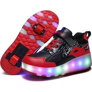 👉 Zwart rood 34 active entertainment kinderen E68 tweewielige kinderschaatsschoenen Oplaadbare lichte wielschoenen, maat: (zwart en rood)