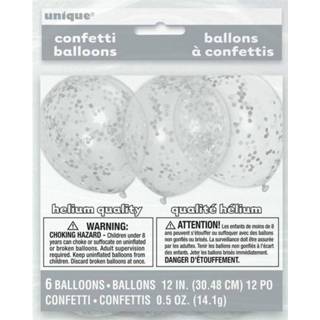 Doorzichtige ballon zilveren active Zakje ballonnen met confetti 30cm 6 stuks