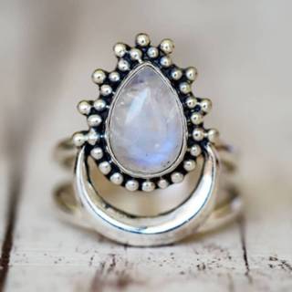 👉 925 zilveren dames vintage diamanten punk maansteenring, ringmaat: 9