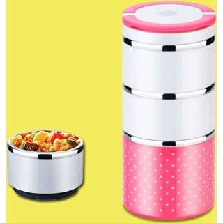 👉 Draagbaar roestvrijstalen stippenpatroon Drie lagen geïsoleerd Ronde lunchboxen voor kinderen, willekeurige kleurlevering