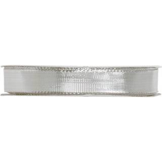 👉 Zilveren active 1x Hobby/decoratie metallic sierlinten met glitters 9 mm x 25 meter