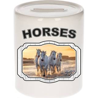 👉 Spaarpot active kinderen wit Dieren paard - horses/ paarden spaarpotten 9 cm