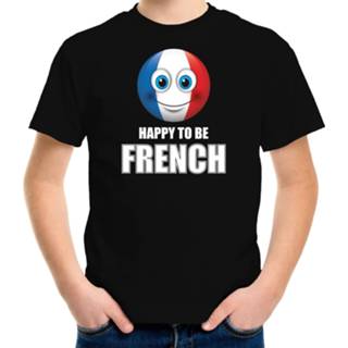 Shirt active kinderen zwart Frankrijk emoticon Happy to be French landen t-shirt