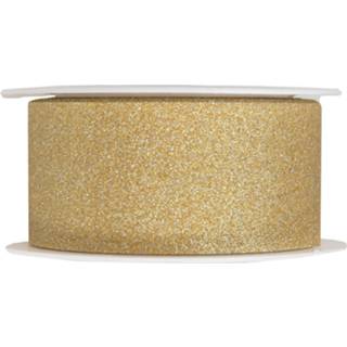 👉 Gouden active 1x Hobby/decoratie sierlinten met glitters 3 cm/30 mm x 5 meter