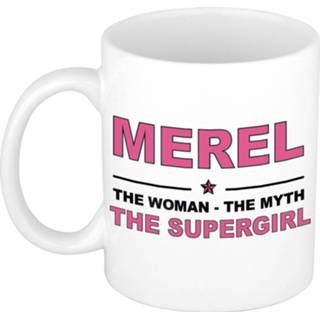 👉 Koffiemok multi keramiek vrouwen Namen / theebeker Merel The woman, myth supergirl 300 ml