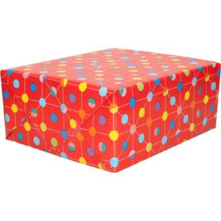 👉 Inpakpapier active rood 1x Rollen Inpakpapier/cadeaupapier met gekleurde stippen design 200 x 70 cm