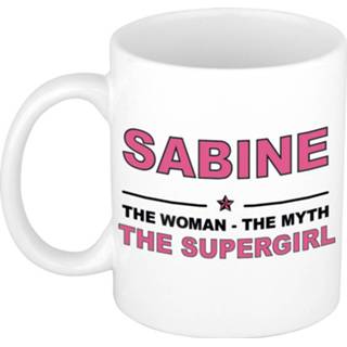 👉 Koffiemok multi keramiek vrouwen Namen / theebeker Sabine The woman, myth supergirl 300 ml