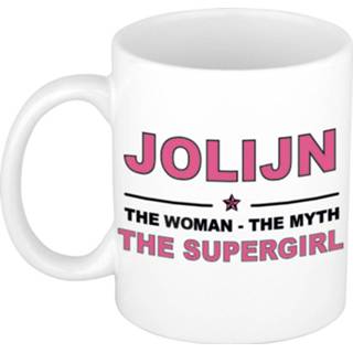 👉 Koffiemok multi keramiek vrouwen Namen / theebeker Jolijn The woman, myth supergirl 300 ml