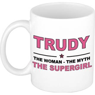 👉 Koffiemok multi keramiek vrouwen Namen / theebeker Trudy The woman, myth supergirl 300 ml