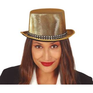 👉 Hoge hoed goud polyester goudkleurig Verkleedhoed Met Steentjes Voor Volwassenen - Thema Verkleedkleding/carnavalskleding 8720147648836