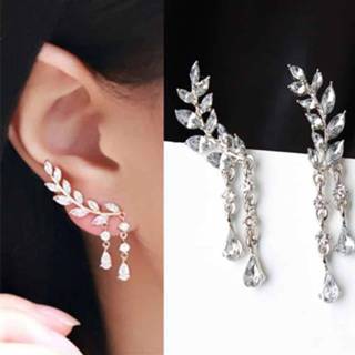 👉 Kwast zilveren active kleding vrouwen vleugel stijl oorbellen mode kubieke sieraden (zilveren kleur)