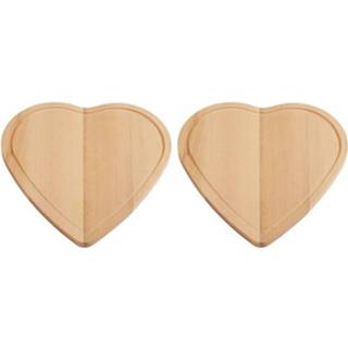👉 Houten snijplank hout bruin 2x Hartvormige Natuurlijk Snijplanken 16 Cm - Snijplank/serveerplank/broodplank Valentijn 8720147659078