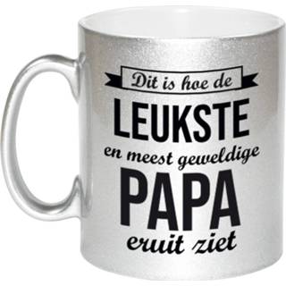 👉 Koffiemok zilveren active leukste en meest geweldige papa cadeau / theebeker 330 ml