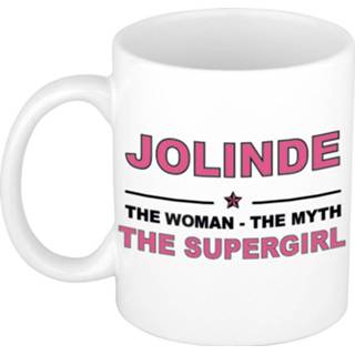 👉 Koffiemok multi keramiek vrouwen Namen / theebeker Jolinde The woman, myth supergirl 300 ml