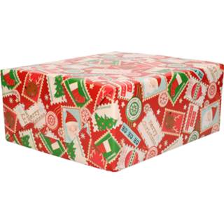 👉 Cadeau papier active rood 1x Rollen Kerst cadeaupapier/inpakpapier met postzegels 200 x 70 cm