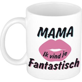 👉 Beker active wit roze Mama ik vind je fantastisch cadeau mok / met kus 300 ml