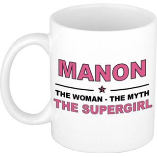 Beker vrouwen mannen Manon The woman, myth supergirl cadeau koffie mok / thee 300 ml