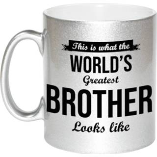 👉 Koffiemok zilveren active Worlds Greatest Brother cadeau / theebeker 330 ml