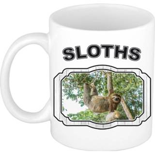 👉 Beker active wit Dieren hangende luiaard - sloths/ luiaarden mok 300 ml